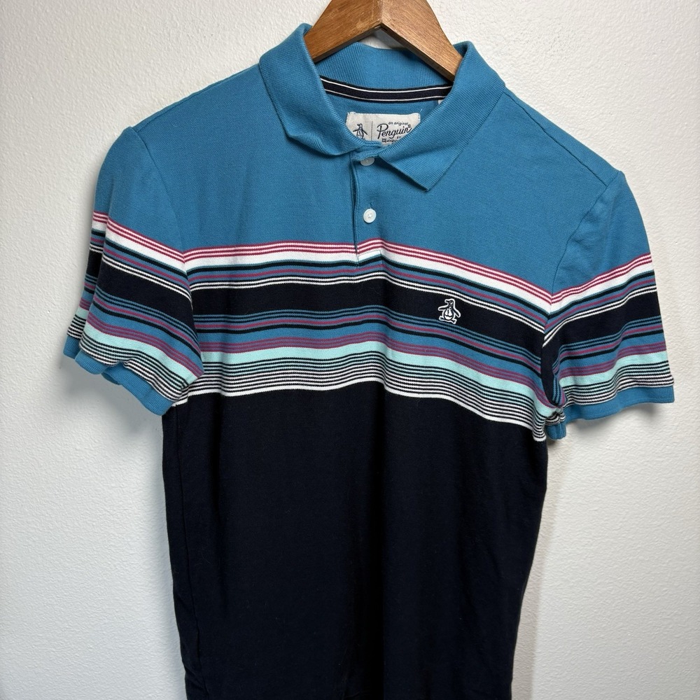 Original Penguin Kids S Blue Polo Shirt Preppy Stripe Cotton
